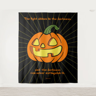Das Licht strahlt in der Dunkelheit Jack-o-Laterne Wandteppich