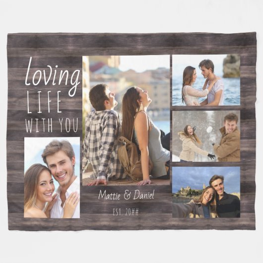 Das liebende Leben mit dir 5 Foto Collage Rustikal Fleecedecke (Vorderseite (Horizontal))
