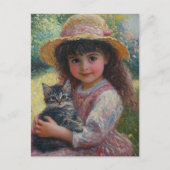 Das liebliche kleine Mädchen und ihre Katze Postkarte (Vorderseite)