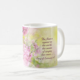 Das Lied von Solomon 2:12 Blume erscheint auf der  Kaffeetasse