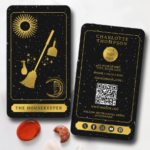 Das Logo des Celestial Tarot Black Gold Cleaning M Visitenkarte