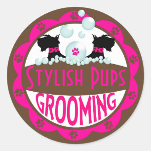 Das Logo "Dog Grooming" wird individuell mit Ihrem Runder Aufkleber