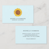 Das Logo "Gelbe Wasserfarbe Sonnenblumen" auf Aqua Visitenkarte (Vorne/Hinten)