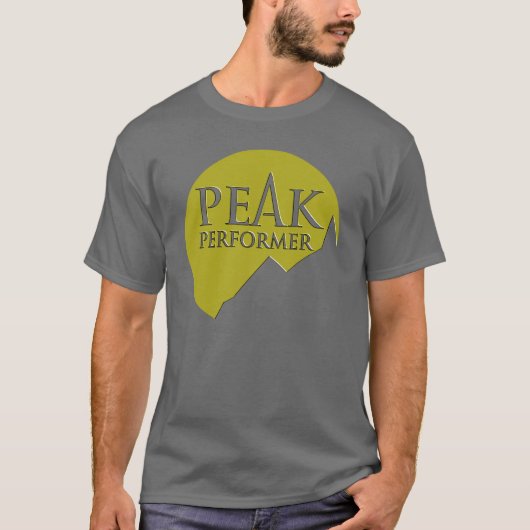 Das Logo "Peak Performer" ist grün auf grau T-Shirt (Vorderseite)