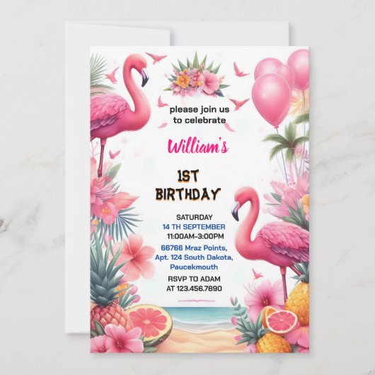 Das Luau Fly Pink Flamingo Pool Party 1. Einladung (Vorderseite)