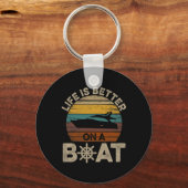 Das lustige Bootfahren von Retro gibt dem Schiff d Schlüsselanhänger (Vorderseite)