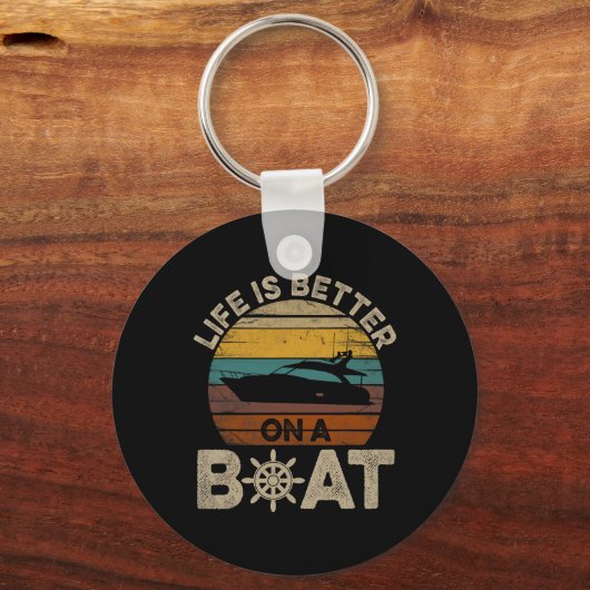 Das lustige Bootfahren von Retro gibt dem Schiff d Schlüsselanhänger (Vorderseite)