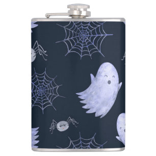 Das lustige Ghost Spider Halloween Muster. Flachmann