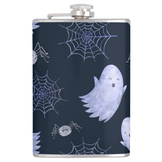 Das lustige Ghost Spider Halloween Muster. Flachmann (Vorderseite)