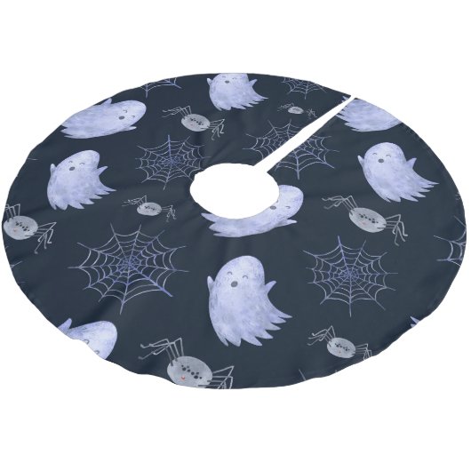 Das lustige Ghost Spider Halloween Muster. Polyester Weihnachtsbaumdecke (Schrägansicht)