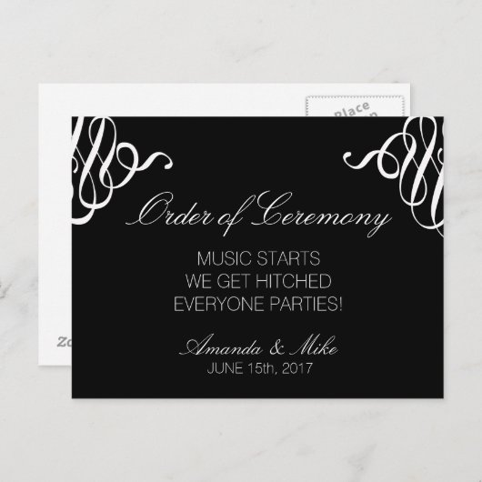 Das lustige und einfache Hochzeitsprogramm Postkarte (Vorne/Hinten)