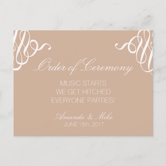 Das lustige und einfache Hochzeitsprogramm Postkarte (Vorderseite)