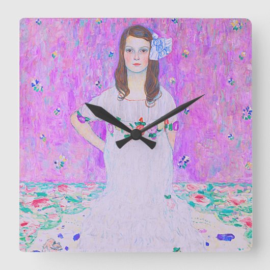 Das Mäda Primavesi-Gemälde von Gustav Klimt Quadratische Wanduhr (Vorderseite)