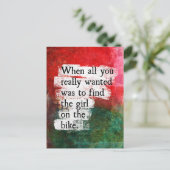 Das Mädchen auf der Bike-Postkarte Postkarte (Stehend Vorderseite)