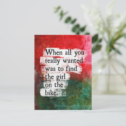 Das Mädchen auf der Bike-Postkarte Postkarte (Stehend Vorderseite)