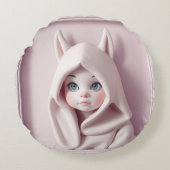 „Das Mädchen im Zaubermantel“ Rundes Kissen (Vorderseite)