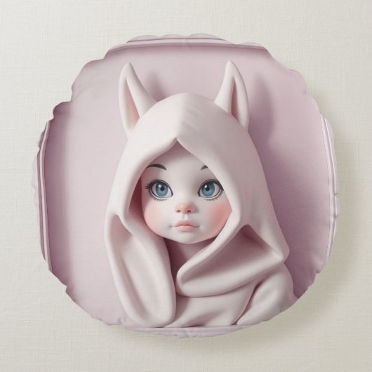 „Das Mädchen im Zaubermantel“ Rundes Kissen (Vorderseite)