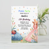 Das Mädchen Liebe Bug Picnic Polka Dot 1. Geburtst Einladung (Stehend Vorderseite)