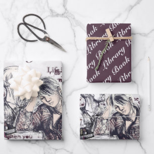 Das Mädchen liest ein Buch Geschenkpapier Set