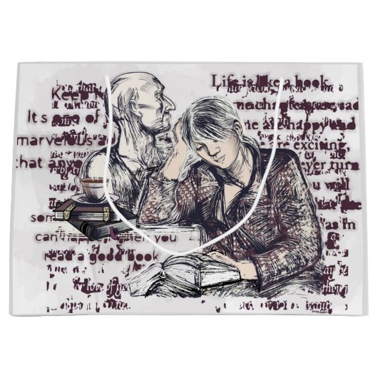 Das Mädchen liest ein Buch Große Geschenktüte (Vorderseite)