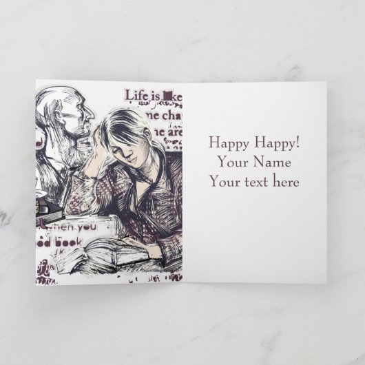 Das Mädchen liest ein Buch Karte (Innenseite)