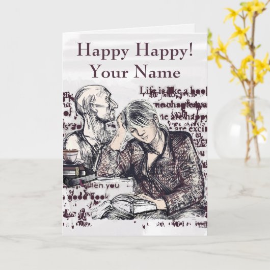 Das Mädchen liest ein Buch Karte (Gelbe Blume)