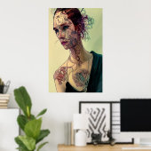 Das Mädchen mit Cyber-Tattoos Poster (Heimbüro)