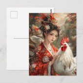 Das Mädchen mit dem Rooster-Chinesisch Zodiac Art Postkarte (Vorne/Hinten)
