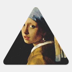 Das Mädchen mit dem Turban/Mädchen mit dem Perleno Dreieckiger Aufkleber