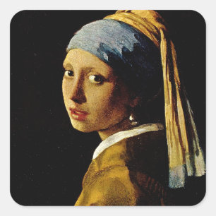 Das Mädchen mit dem Turban/Mädchen mit dem Perleno Quadratischer Aufkleber