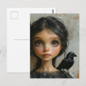 Das Mädchen mit einem schwarzen Vogel Postkarte (Vorne/Hinten)