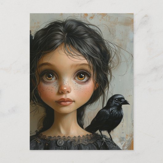 Das Mädchen mit einem schwarzen Vogel Postkarte (Vorderseite)