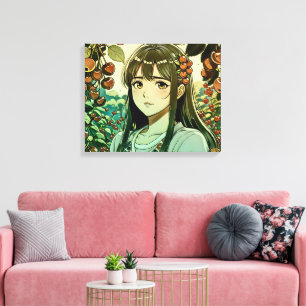 Das Mädchen mit Kirschfrüchten - Moderne Illustrat Leinwanddruck
