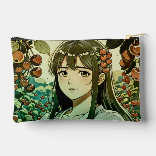 Das Mädchen mit Kirschfrüchten - Moderne Illustrat Zubehörtasche (Rückseite)