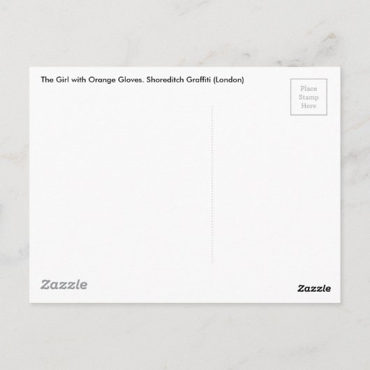 Das Mädchen mit Orange Handschuhen, Shoreditch Gra Postkarte (Rückseite)
