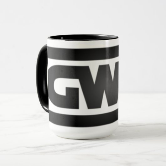Das Mädchen schreibt, welches Logo Tasse (Vorderseite Links)