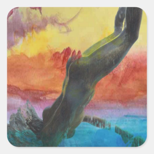 Das Mädchen und der Delfin Quadratischer Aufkleber (Vorderseite)