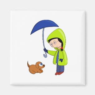 Das Mädchen und der Hund an einem regnerischen Tag Magnet