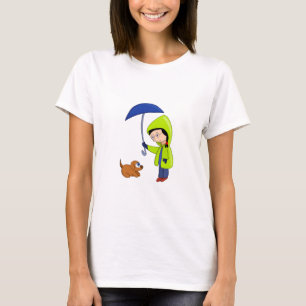 Das Mädchen und der Hund an einem regnerischen Tag T-Shirt