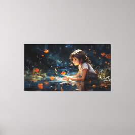 Das Mädchen und der magische Teich der goldenen Fi Leinwanddruck