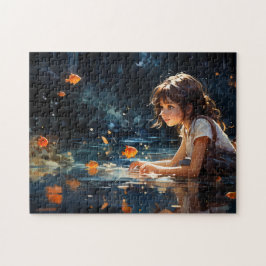 Das Mädchen und der magische Teich der goldenen Fi Puzzle