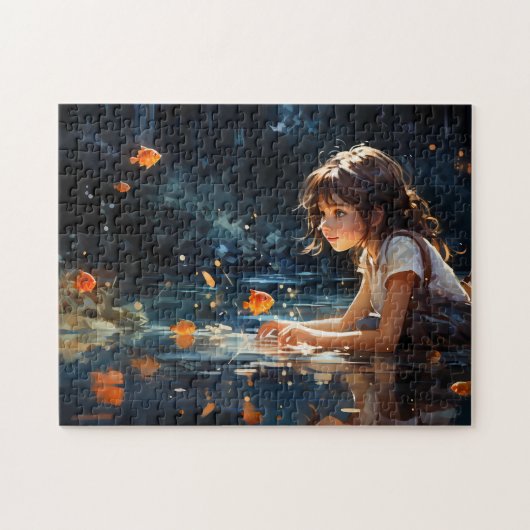 Das Mädchen und der magische Teich der goldenen Fi Puzzle (Horizontal)