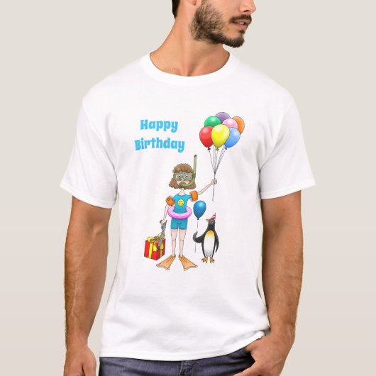 Das Mädchen und der Pinguin mit Ballons T-Shirt (Vorderseite)
