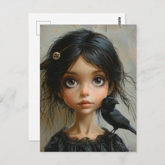 Das Mädchen und der Rabe Postkarte (Vorne/Hinten)