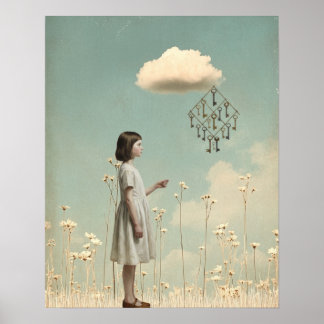 Das Mädchen und ihr Drachen | Surrealistisches Bil Poster