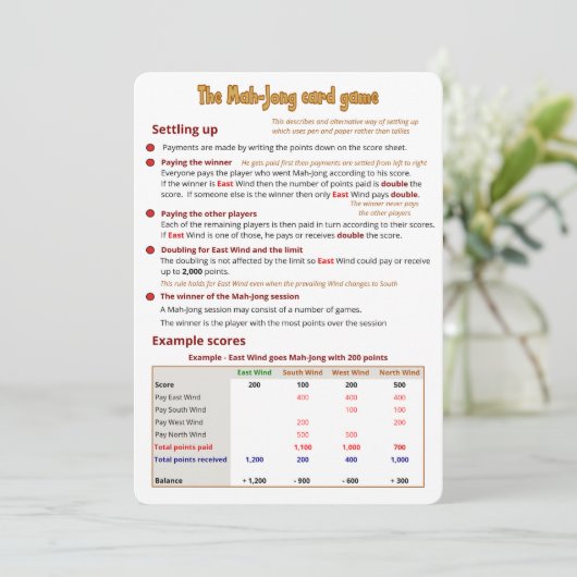 Das Mah-Jong-Kartenspiel - Abrechnung Einladung (Stehend Vorderseite)