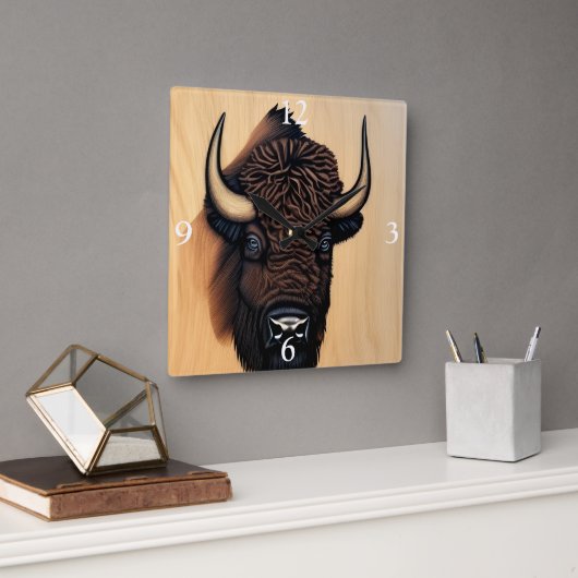 Das majestätische Bison - ein Symbol für Power und Quadratische Wanduhr (Büro)