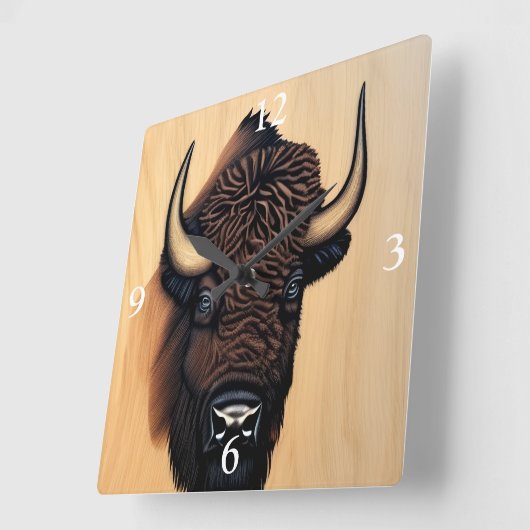 Das majestätische Bison - ein Symbol für Power und Quadratische Wanduhr (Winkel)