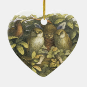 Das Märchenland, Fee 1870 mit Eulen Keramik Ornament