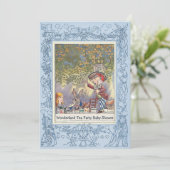 Das Märchenland-Tee-Party-Baby-Dusche des blauen Einladung (Stehend Vorderseite)